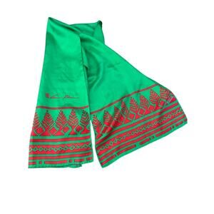 Vintage Anne Klein Women's Green Red Embroidery Christmas holiday silk scarf